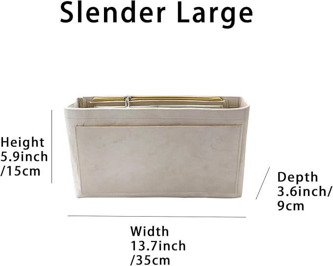 Purse Organizer Insert, Suede Bag Organizer Handbag Tote Shaper, Suede Material, Soft and Non Damaging Bag (Beige, Slender Large)