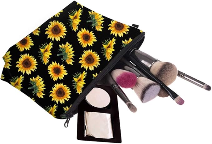 Deanfun Makeup Case Small, Cosmetic Zipper Bag Waterproof for Purse Mini, Women Cute Traveling Accessories Pouch for Ladies Thanksgiving Christmas Gifts(Sunflower D2-52355)