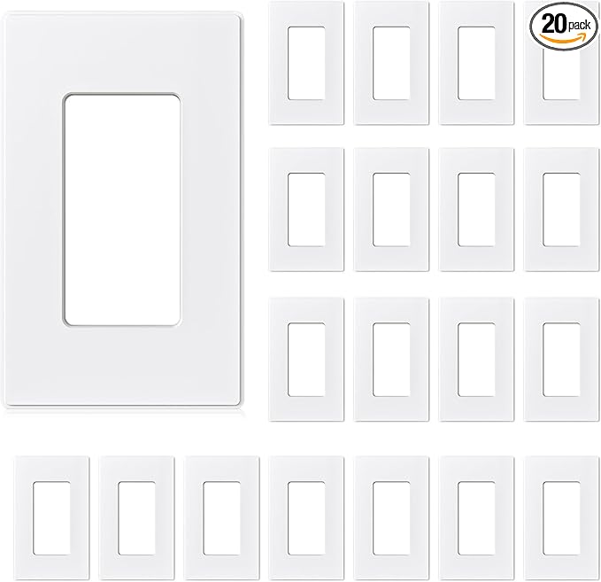 AIDA 1-Gang Screwless Decorative Wall Plates, Standard Size Unbreakable Thermoplastic Faceplate Cover for Decorator Receptacle Outlet Switch, UL Listed (20 Pack, Matte White)