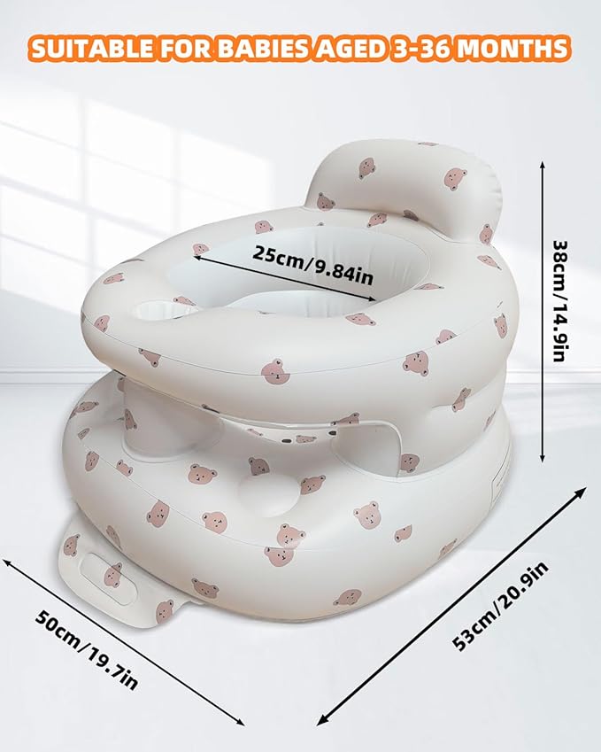 AGITVPS Upgrade Surround Inflatable Baby Seat for Babies 3-36 Months, Built in Air Pump Bumbo Seat with Tray, Baby Chair Sit Me up Floor Seat for Baby, Learning to Sit&Feeding (Surround-Bear)