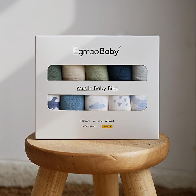 egmao baby Muslin Bibs for Drooling and Teething,10 Pack Drool Bibs for Boys Girls,100% Cotton Soft for Infant,Newborn