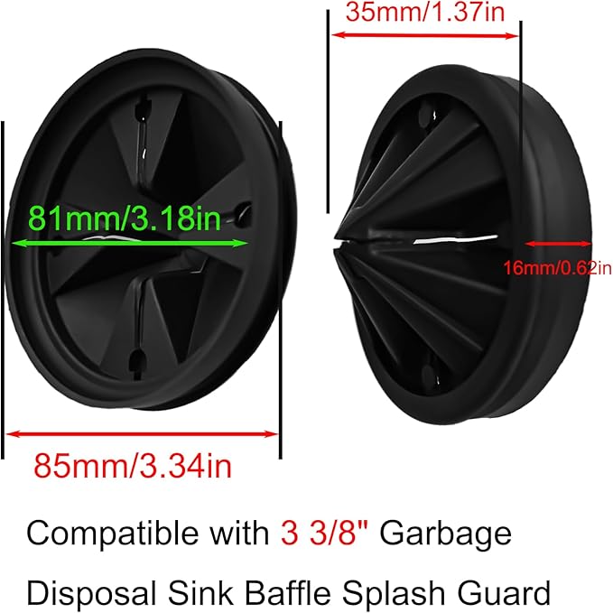 3 3/8" Garbage Disposal Sink Baffle QCB-AM Splash Guard for Insinkerator, Garbage Disposal Quiet Collar Drain Plugs Cover Splash Guard Replacement for InSinkErator Evolution Series(Black)