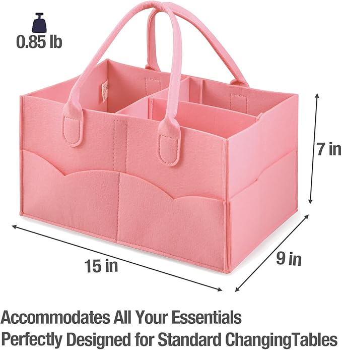 PandaEar Baby Diaper Caddy Organizer, Portable Diaper Holder Organizer Nursery Storage Basket for Wipes & baby stuff, Collapsible Baby Organizer with Divided Design (Light Pink)