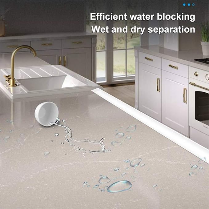 118 Inch Water Guard for Kitchen Sink，Silicone Rubber Kitchen Splash Guard, Corner Water Retaining Dam Strip for Countertop,Shower, Bathroom，Self Adhesive Caulk Seal Strip Edge Trim (Transparent)