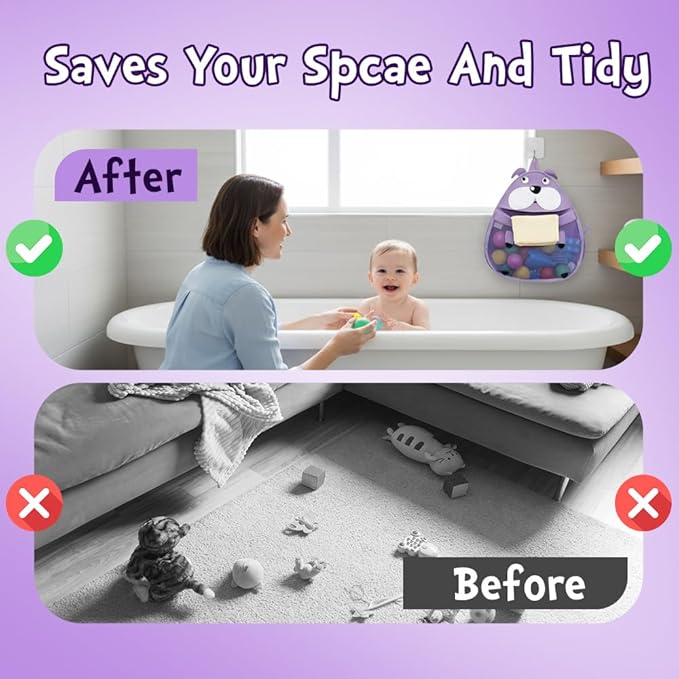 Baby Bath Toy Organizer, Mesh Shower Caddy with Suction Cups, Kids Bathroom Accessories Storage