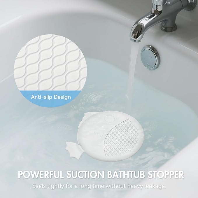 TRAPMATE Bathtub Drain Stopper, Patented 5.9" Suction Tub Plug Drain Cover for Shower, Bath, Kitchen Sink, 3 Pack, White