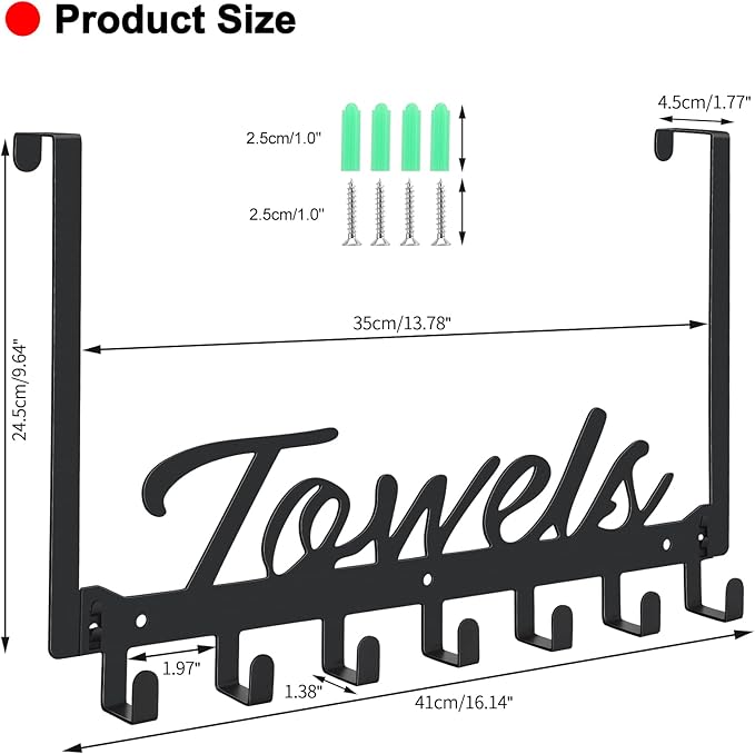 Azmoncy Over The Door Hooks - Heavy Duty Towel Rack with 7 Coat Hooks for Bedroom Bathroom Pool Kitchen