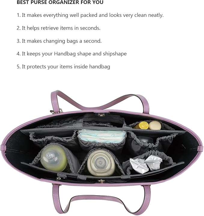Lmbabter Removable Organizer Insert with Insulated Pocket,Updated Diaper Bag with 11 Total Pockets&Changing Pad, Handbag Tote Bag for Women Mommy Nurse (Dark Grey)
