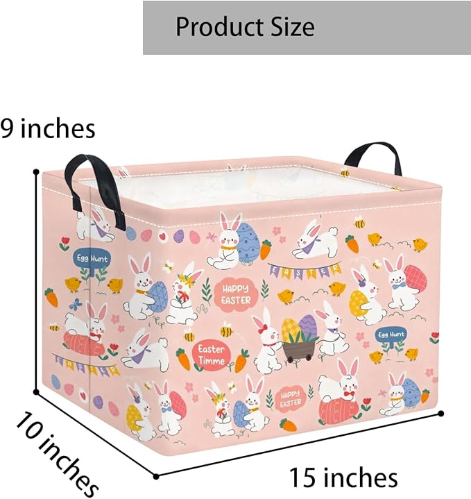 TIBAOLOVER Rectangular Easter Basket Easter Basket for Kids Baby Storage Basket Cute Toy Storage Bin Organizer Shelf Book Basket Easter Room Decor(Pink Purple Easter)