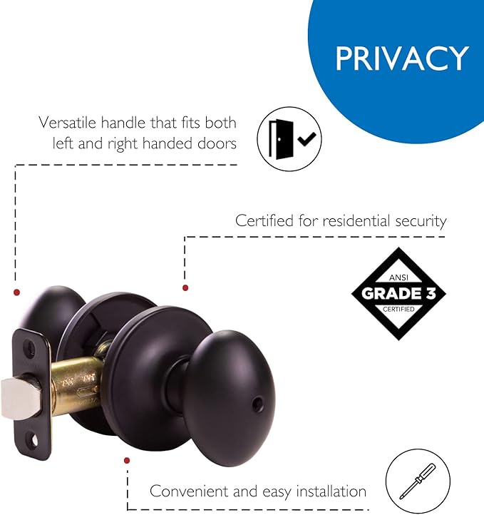 Design House 779181 Egg Privacy Bed and Bath Door Knob Matte Black