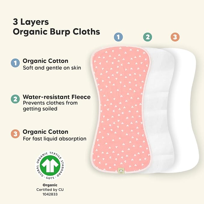 Organic Burp Cloths Baby Boy & Girl - 5-Pack Super Absorbent Cotton Burping Cloths for Babies, Soft & Plush Newborn Spit Up Rags, Infant Towels for Milk Spit Up, Unisex, Large 21" x 10" (Pink Dreams)