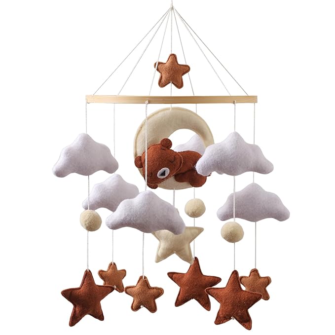 Baby Mobile for Crib – Handmade Hanging Felt Nursery Mobile – Fits Most Crib Arms – Gender-Neutral Boho Nursery Decor & Baby Gift