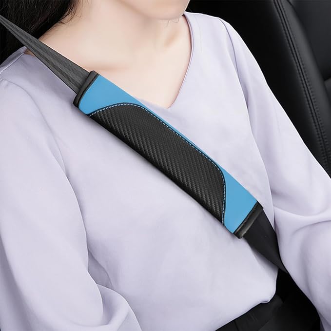 2PCS Car Seat Belt Cover, Carbon Fiber Seatbelt Shoulder Protection, Soft Car Seat Belt Strap Cushion Protect Your Neck and Shoulder, Car Accessories Seat Belt Pad for Car Truck (Blue)