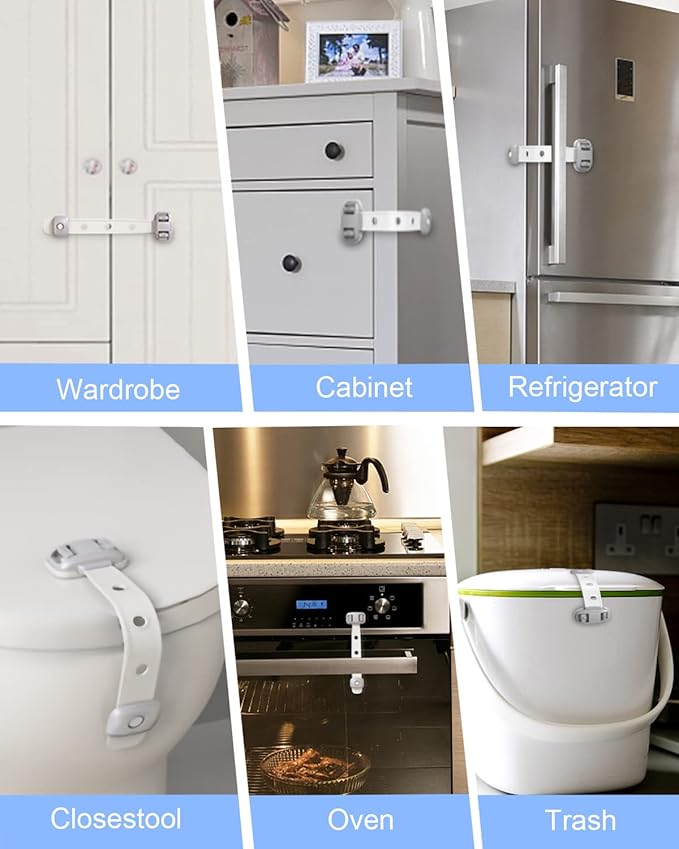 Baby Proofing Child Safety Locks(3 PCS) - Cabinet Locks for Babies,3M Adhesive Cabinet Latches, Multi-Purpose for Fridge Drawers,Ovens Toilet Seats,Trash Can, No Drilling (3 Count)
