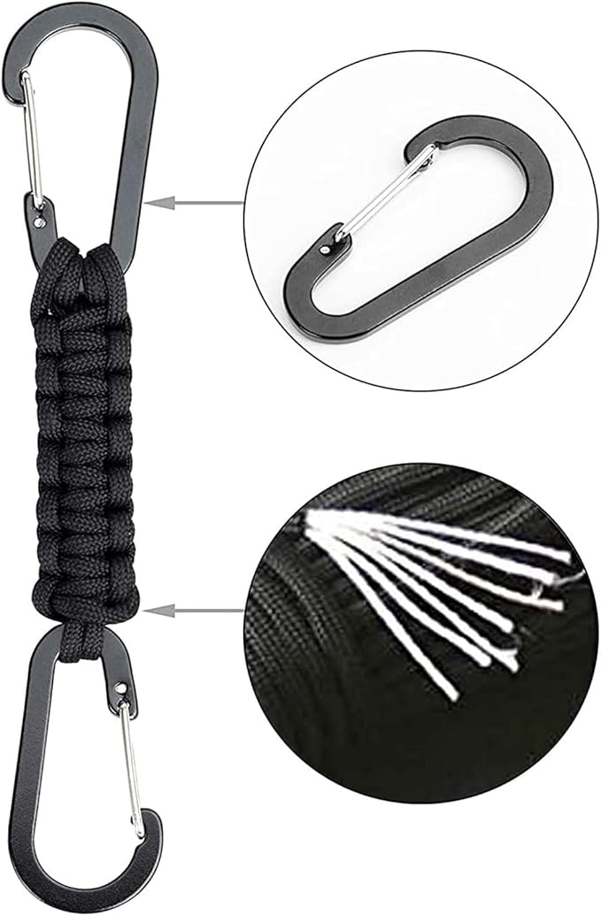 Paracord Keychain Carabiner with Double Hooks Hanger Stroller Hook for Camping Hiking Clip Water Bottle Keys Backpack Tools