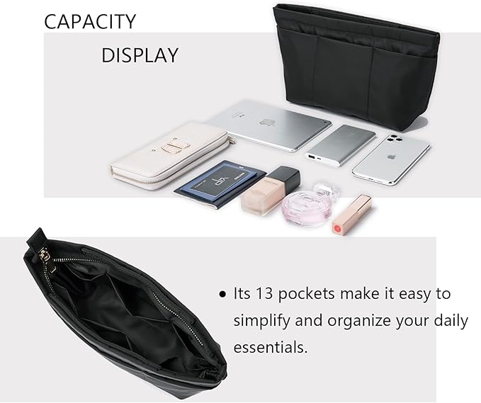 YONBEN Handbag Organizer Insert Bag Tote Shaper Bag Large Purse Organizer Insert Lightweight & Durable Nylon inner bag (M, black)