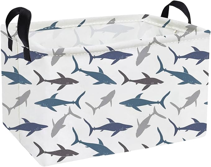 Essme Rectangular Kids Basket,Shark Baskets with Handles for Boys Room Decor,Toy Bins for Kids,Gifts Box,Shelf Basket,Toy Organizer(Shark)