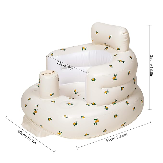 Inflatable Baby Seat Blow up Chair Inflatable Infant Chair for Babies 3-36 Months Learn to Sit up Floor Seat Bliss Built in Air Pump Olive Flower