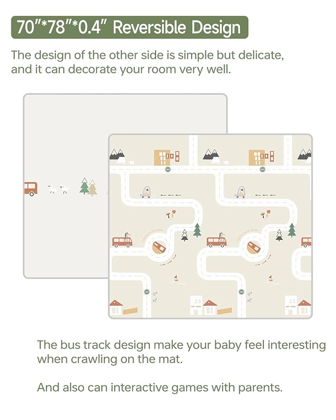 BG-BABYGO Baby Play Mat, Reversible Baby Girl Play Mat for Floor, Foam Padded Playmats for Babies and Toddlers, Large Foldable 78"x70" Waterproof Baby Crawling Mat for Indoor&Outdoor&Travel(70*78*0.4)