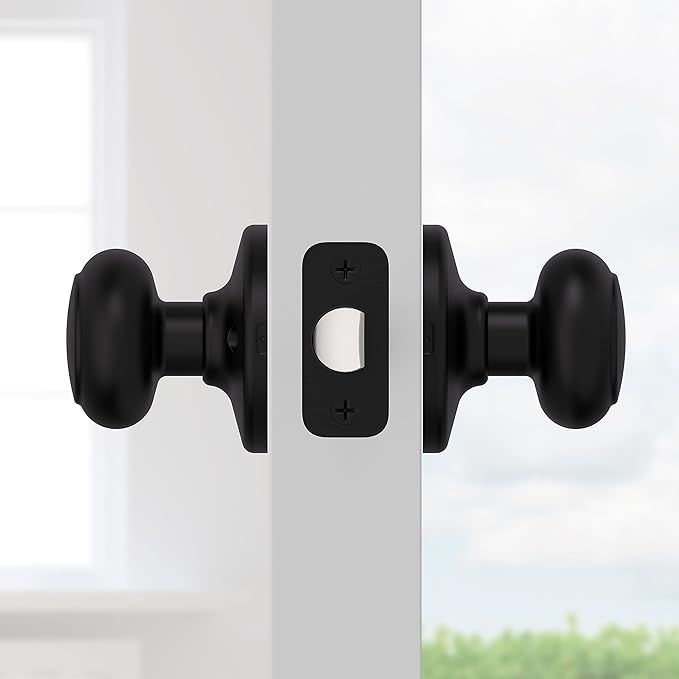 Kwikset Cove Interior Passage Door Knob, Handle For Closet and Hallway Doors, Non-Locking Doorknob, Matte Black