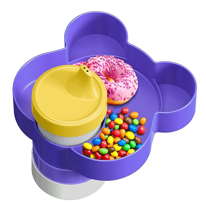 Car Seat Tray - Convert Cup Holder to a Tray for Snacks, Toys, 360° Rotatable for Kids Travel, Booster, Stroller and Anywhere (Purple)