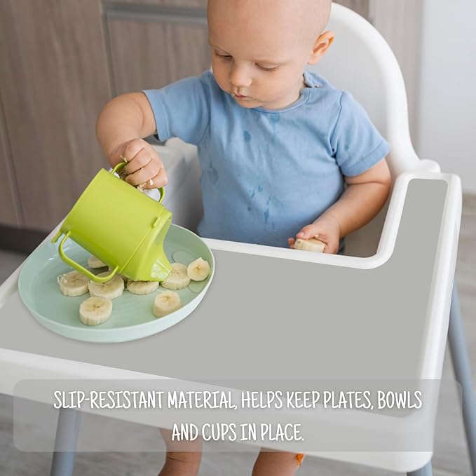 High Chair Placemat for IKEA Antilop Baby High Chair, 2 Packs Stain Resistant Non-Slip Toddler Silicone High Chair Place Mats Eating Table Mat (Sage/Gray)