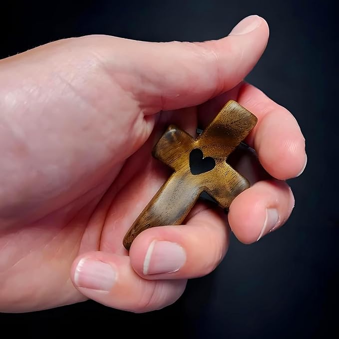 Wooden Cross Fidget Wood Prayer Pocket Cross My Heart Encouragement Gift for Children and Adults(Black 3pcs)
