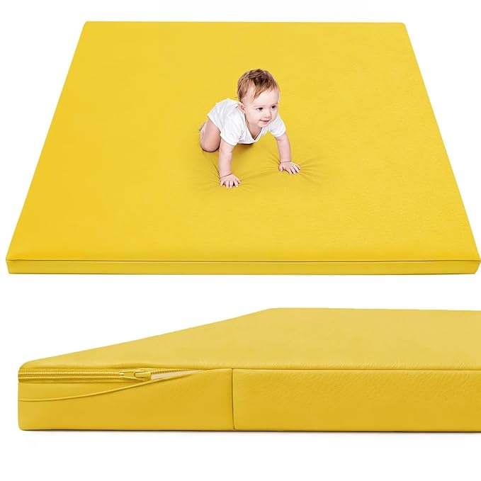 Waterproof Baby Play Mat for Floor 1.3"Thick Memory Foam 50 * 50 Cushion Playpen Playmat Tummy Time Crawling Mat Nursery Rug Pad Mattress Create Soft & Safe Area for Infants,Toddler,Kid,Yellow