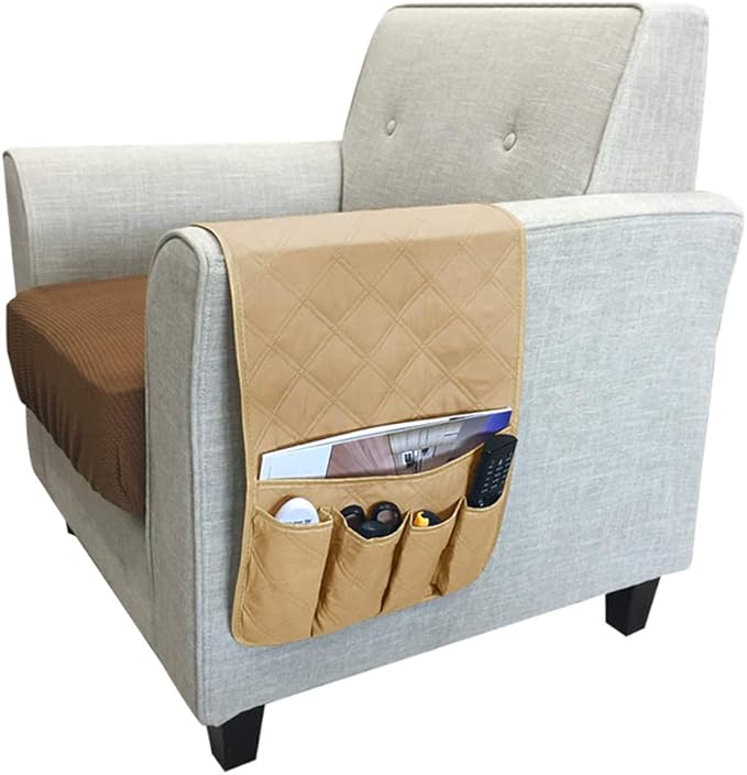 Couch Sofa Armrest Organiser Arm Chair Caddy Bedside Storage Pocket with 6 Pockets TV Remote Holder Bed Storage Pocket Bag for Cellphone Tablet Notepad Book Magazines DVD Glasses