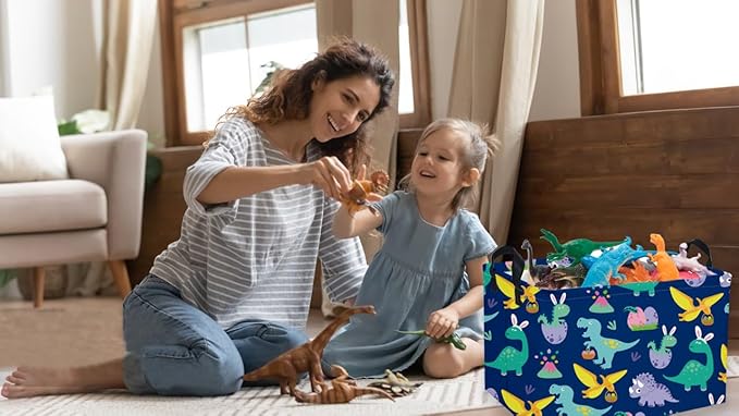 Sanjiaofen Rectangular Easter Dinosaur Basket,Dinosaur Easter Baskets for Boys, Kids Storage Basket Organizer for Boys,Room Decor ,Clothers,Toys Box,Books,Kid's Gifts Storage.(Easter Dinosaur)