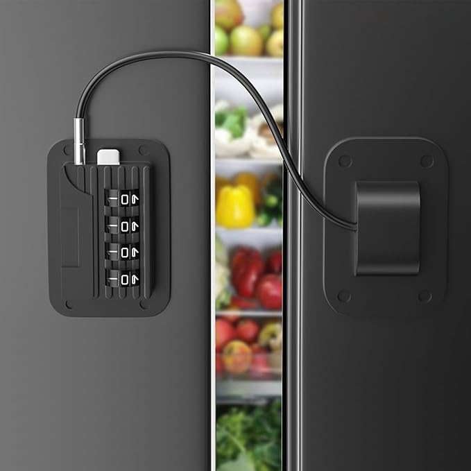 Fridge Lock (2 Pack), Heavy Duty Combination Refrigerator Lock, for Fridge, Cabinets, Window and Child Locks for Cabinets and Drawers, Strong Non-Marking Adhesive No Drilling (Black)