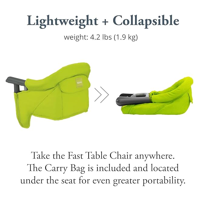 Inglesina Fast Table Chair, Lime - Portable Baby High Chair - for Babies & Toddlers up to 37 lbs - Collapsible Design - Fits Tables 0.8'' to 3.5'' Thick - Compact & Easy to Use - Travel Bag Included
