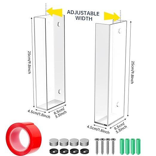 NiHome Multi-Tier Clear Acrylic Wall Mount Glove Box Holder Tissue Box Dispenser for Kitchen, Bathroom, Garage, Lab, Salon, Space-Saving Adjustable Organizer for Gloves, Tissues, Baby Wipes (2-Tier)