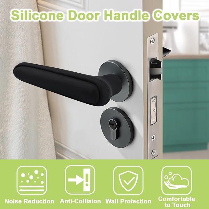 Door Handle Covers, 2Pcs Matte Black Silicone Door Handle Glove Covers Door Knob Covers Anti-Static Safety Door Knob Protector with Clear Anti-Collision Adhesive Strip