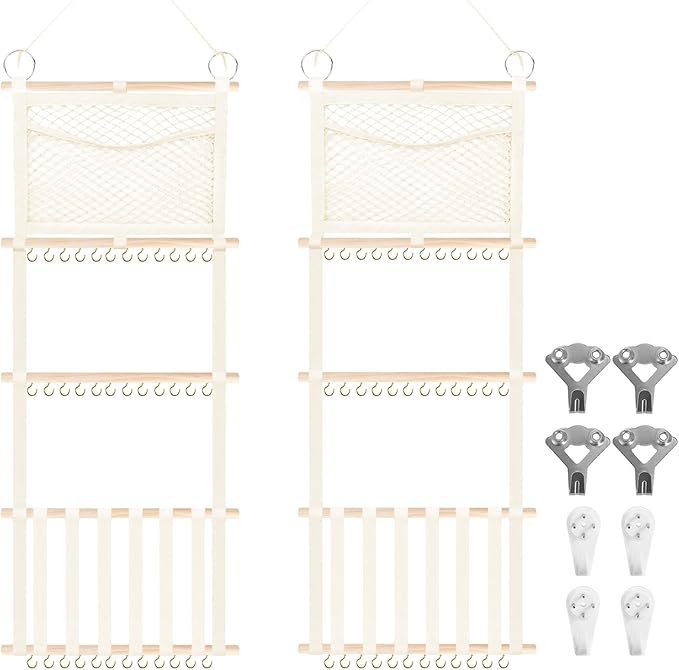 Munzong Headband Holder 52x17 inch, 2 Pack Hair Bow Organizer for Baby Girls, Beige Wall Hanging Headband Organizers w/Storage Net, Hair Accessories Storage Hanger for Toddler Kids Nursery Room Decor