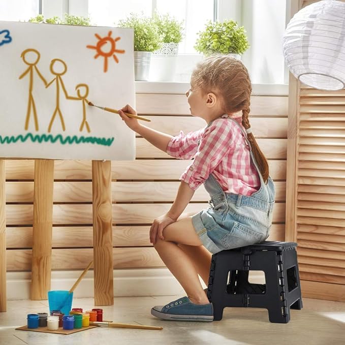 Dyforce 9 Inch Folding Step Stool for Kids and Adults, Collapsible Light-Weight Foot Stools Foldable for Toddler, Kitchen, Bathroom, 300 lb Capacity (Black)