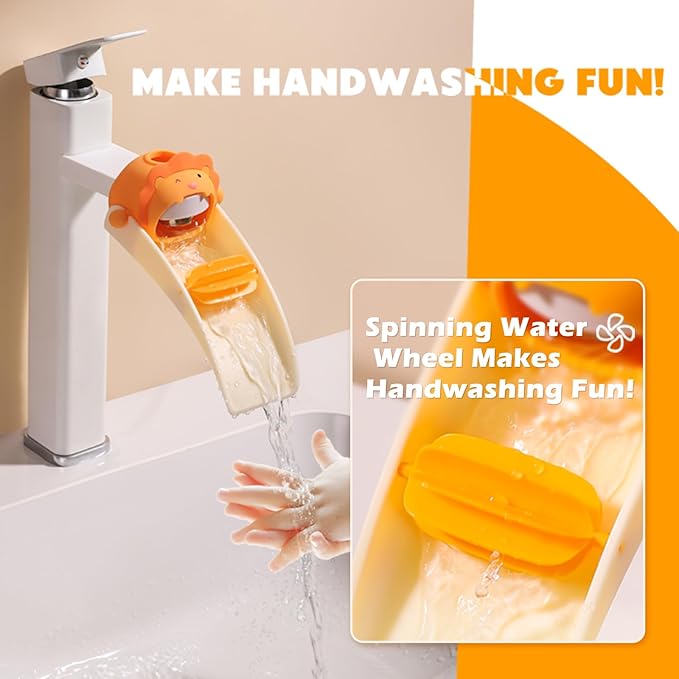Faucet Extender for Toddlers, 2-Piece Set, Animal Fun Design, with Water Outlet Extension and Rotating Wheel Splash-Proof Design, Easy to Install, Also a Sink Extender for Children
