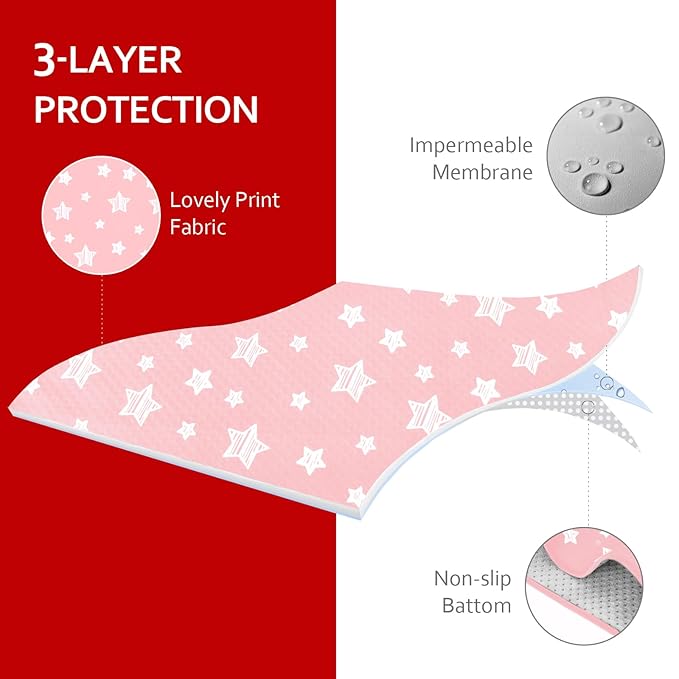 Extra Large Baby Splat Mat 54''x 72'', Anti Slip Waterproof High Chair Mat Baby Feeding Table Cloth Floor Mat Cover, Baby Art Playtime Mat for Craft/Mealtime, Washable Portable Picnic Mat - Pink Star