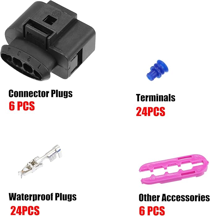 uxcell 6 Set 4 Pin No.1J0973724 Ignition Coil Coilpack Connector Adapter Plug Clip Kit Replacement for VW for Audi for Seat for Skoda