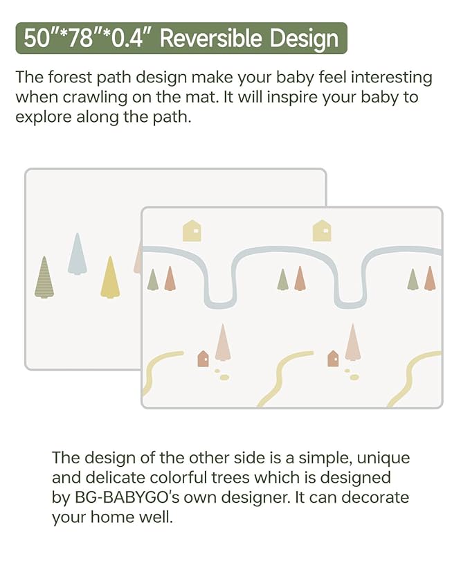 BG-BABYGO Baby Play Mat, Foldable&Waterproof Baby Play Mat for Floor, Reversible Foam Playmats for Babies Boy and Toddlers Infants, Edge Reinforcement Crawling Mat for Indoor&Outdoor&Travel(50*77*0.4)