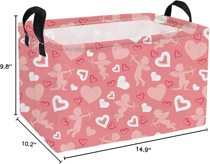 Essme Rectangular Valentine's Day Baskets Girls Storage Box,Pink Heart Storage Bins Organizer with Handles for Girls Room Decor,Gift Basket,Shelf Basket,(Pink love basket)