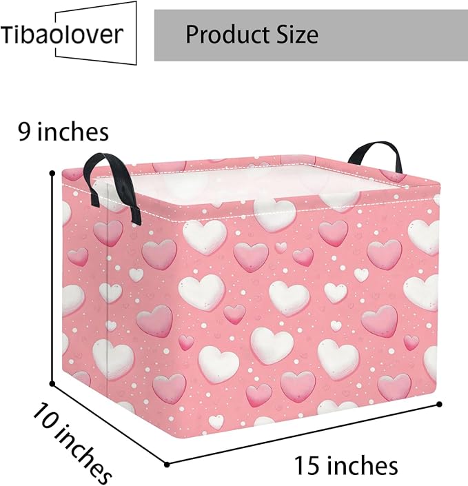 TIBAOLOVER Rectangular Heart Basket Kids Baby Girls Basket Cute Toy Storage Bin Organizer Shelf Book Love Room Decor(Pink Light Heart)