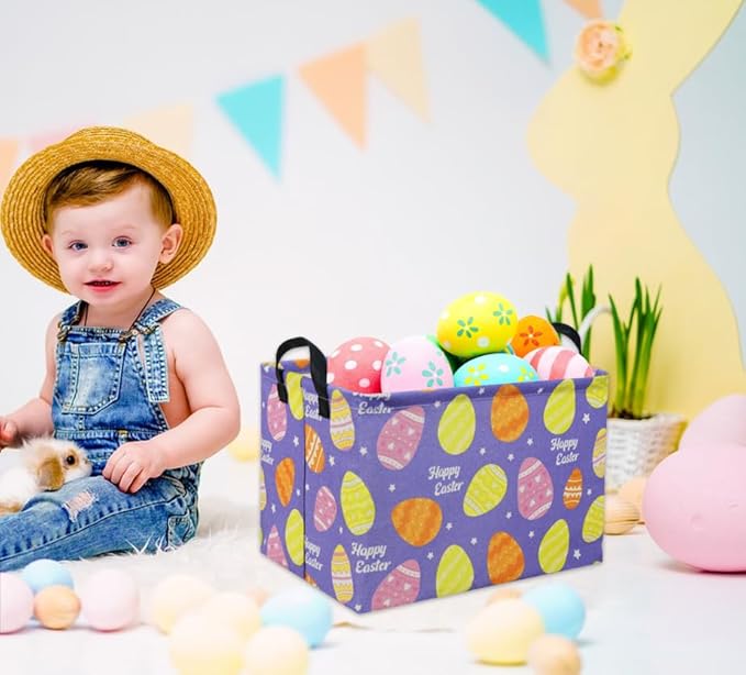 TIBAOLOVER Rectangular Easter Basket Purple Easter Egg Gift Basket Baby Storage Basket Cute Kids Toy Storage Bin Organizer Shelf Book Basket Easter Room Decor(Easter Baskets)