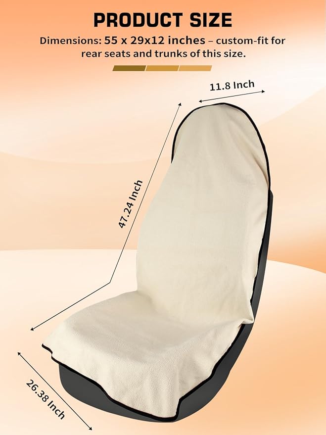 Universal Car Seat Cover Towel, Waterproof Washable Sweat Protection for Front Bucket Seats, Non-Slip Fit, Fits Cars SUVs Trucks, Ideal for Gym, Kids, Pets, Outdoor Sports, Travel (Beige, 2 Pack)
