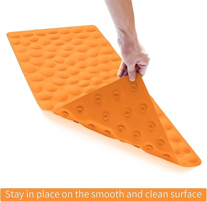 Non-Slip Bathtub Mat OTHWAY Soft Rubber Bathroom Bathmat with Strong Suction Cups (Orange, 16x40 inch)