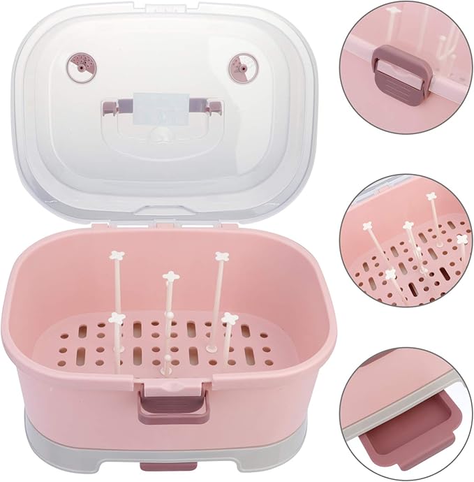 NUOBESTY Baby Bottle Storage Box with Cover Portable Milk Bottle Case and Drying Rack for Home and Travel 13.8 X 9.8 X 9.8 Inches Organizer for Baby Supplies