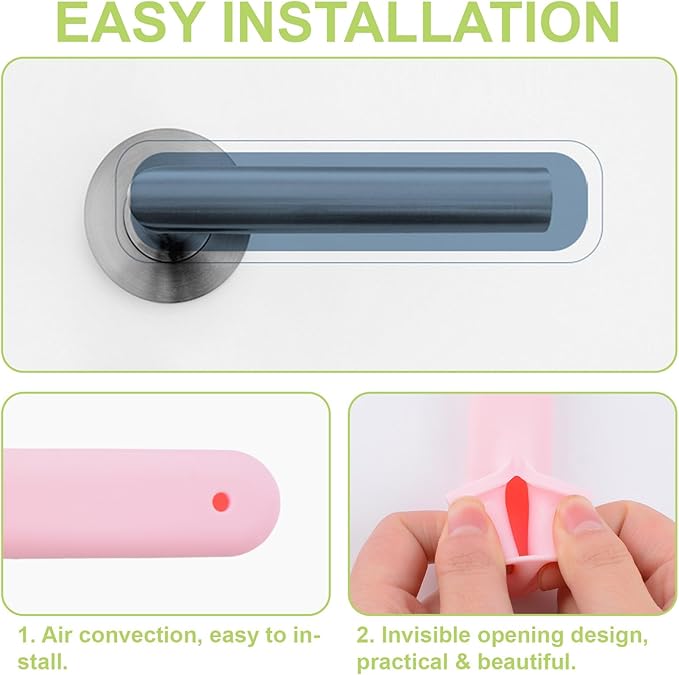 2Pcs Silicone Door Handle Glove Covers Safety Door Knob Cover with Clear Anti-Collision Adhesive Strip Anti-Static Door Knob Protector for Flat Square Door Levers (Pink)