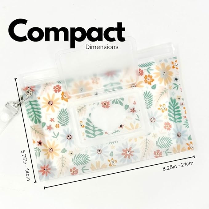 Baby Wipes Dispenser Portable & Refillable Wet Wipe Pouch Pack of 2 Reusable Wipes Holder and Wipe Container, Baby Essential, Makeup Wipe Travel Case - Regular Size, Floral Love