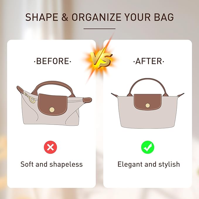 Doxo Mini Purse Organizer Insert for Longchamp-Le Pliage Original/Green Pouch, Lightweight Waterproof DupontPaper Mini Long Champ Bag Organizer Insert, Keeps Bags Shaped & NeatWhite, XS