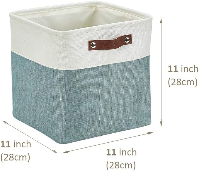 DECOMOMO Storage Cubes, 11x11 Cube Storage Bins, Baskets for Shelves (Green & White, Cube 11" - 4 Pack)